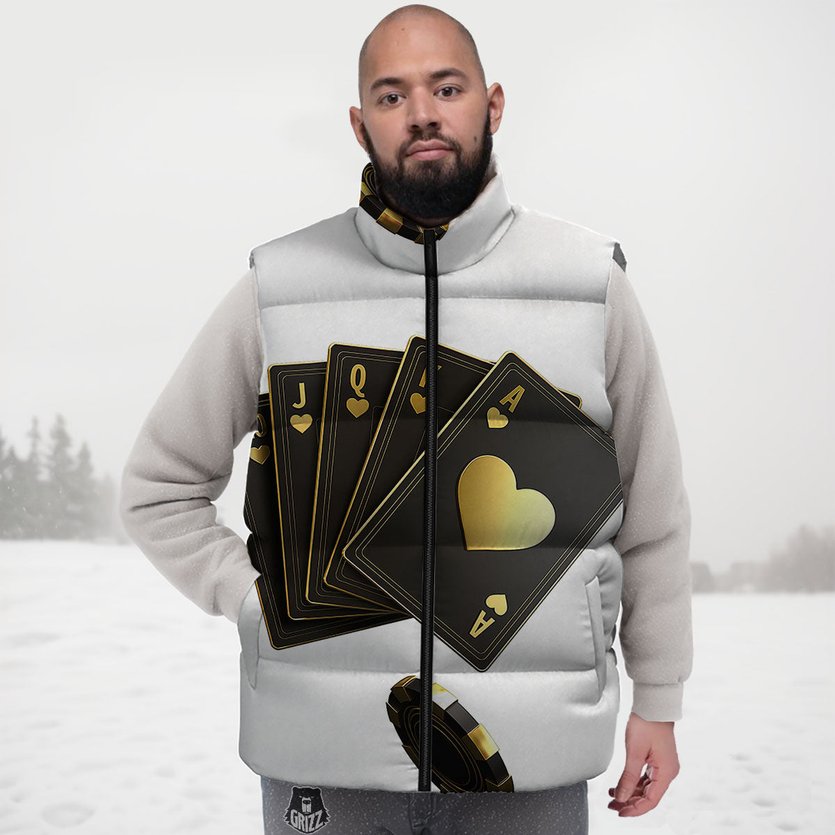 Poker Cards Print Down Vest
