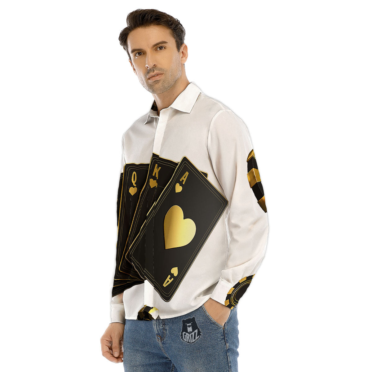 Poker Cards Print Men's Dress Shirts-grizzshop