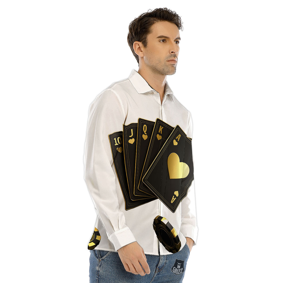 Poker Cards Print Men's Dress Shirts-grizzshop