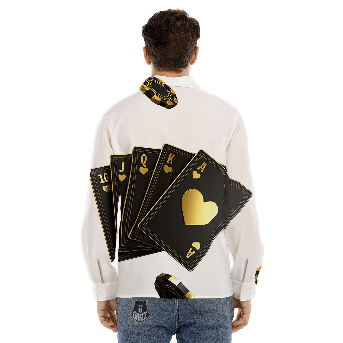 Poker Cards Print Men's Dress Shirts-grizzshop