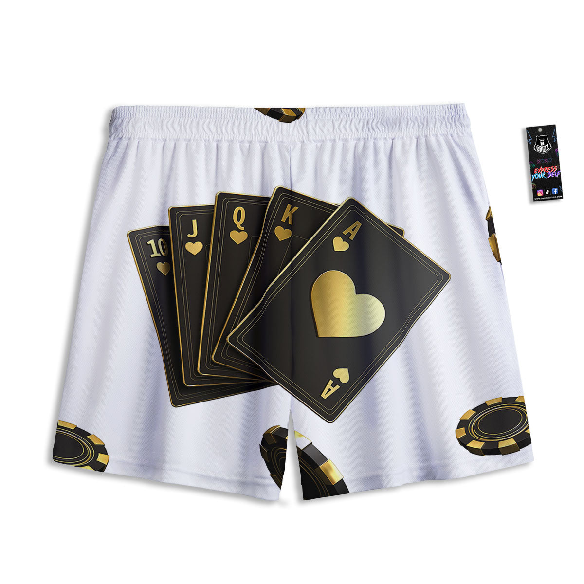 Poker Cards Print Mesh Shorts