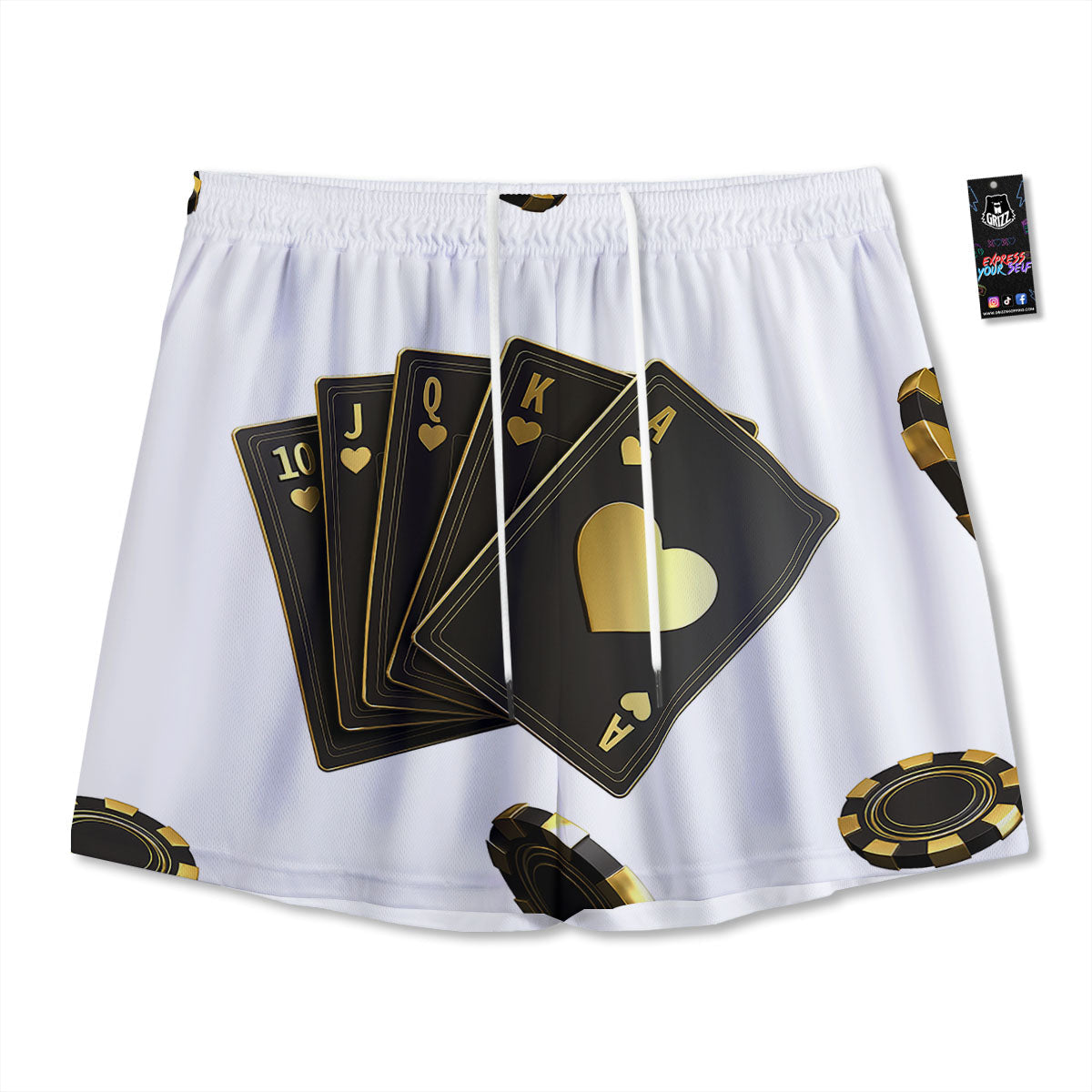 Poker Cards Print Mesh Shorts