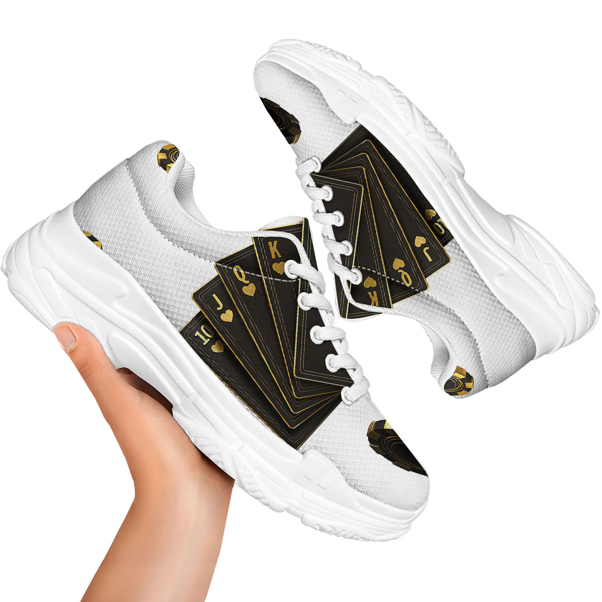 Poker Cards Print White Chunky Shoes-grizzshop