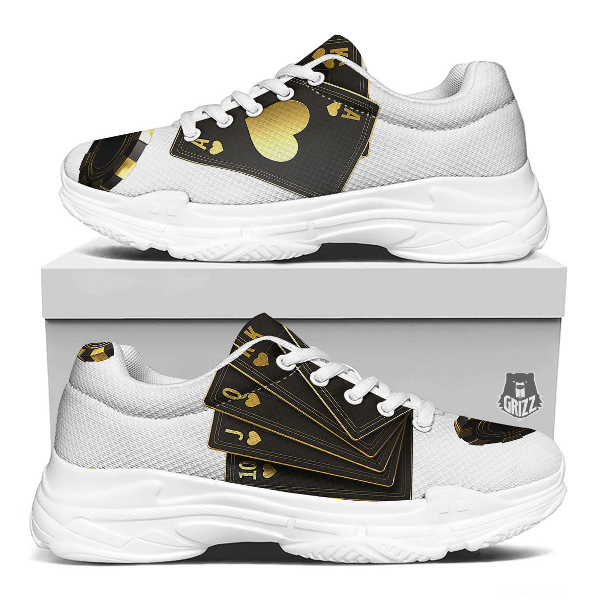 Poker Cards Print White Chunky Shoes-grizzshop