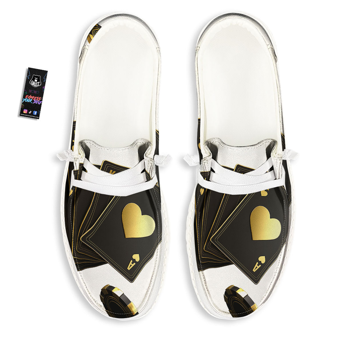 Poker Cards Print White Loafers-grizzshop