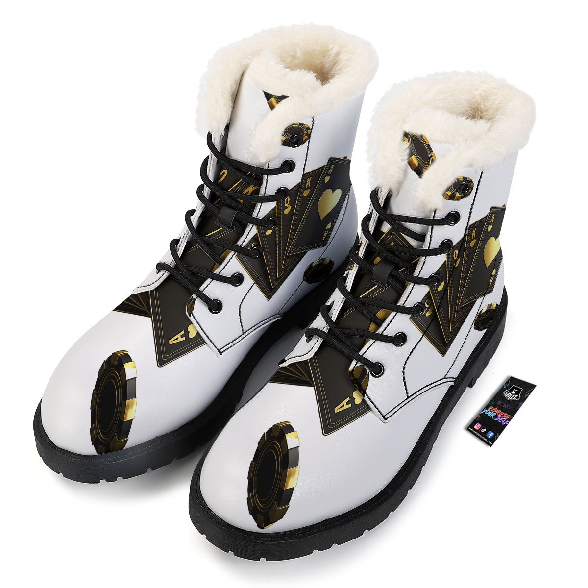 Poker Cards Print Winter Boots-grizzshop
