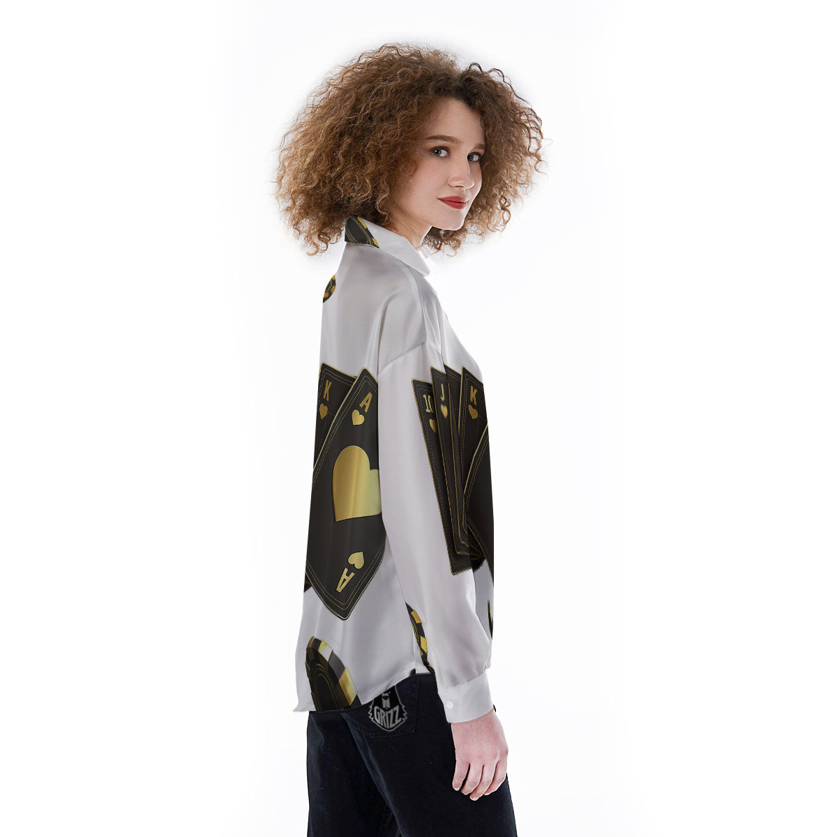 Poker Cards Print Women's Long Sleeve Shirts-grizzshop