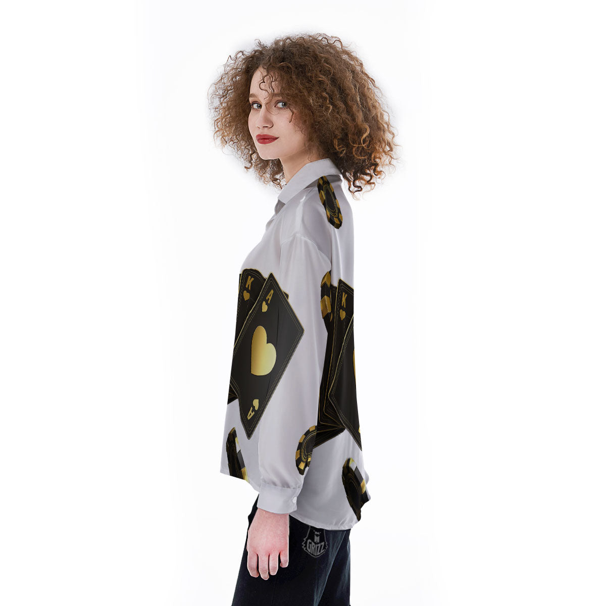 Poker Cards Print Women's Long Sleeve Shirts-grizzshop