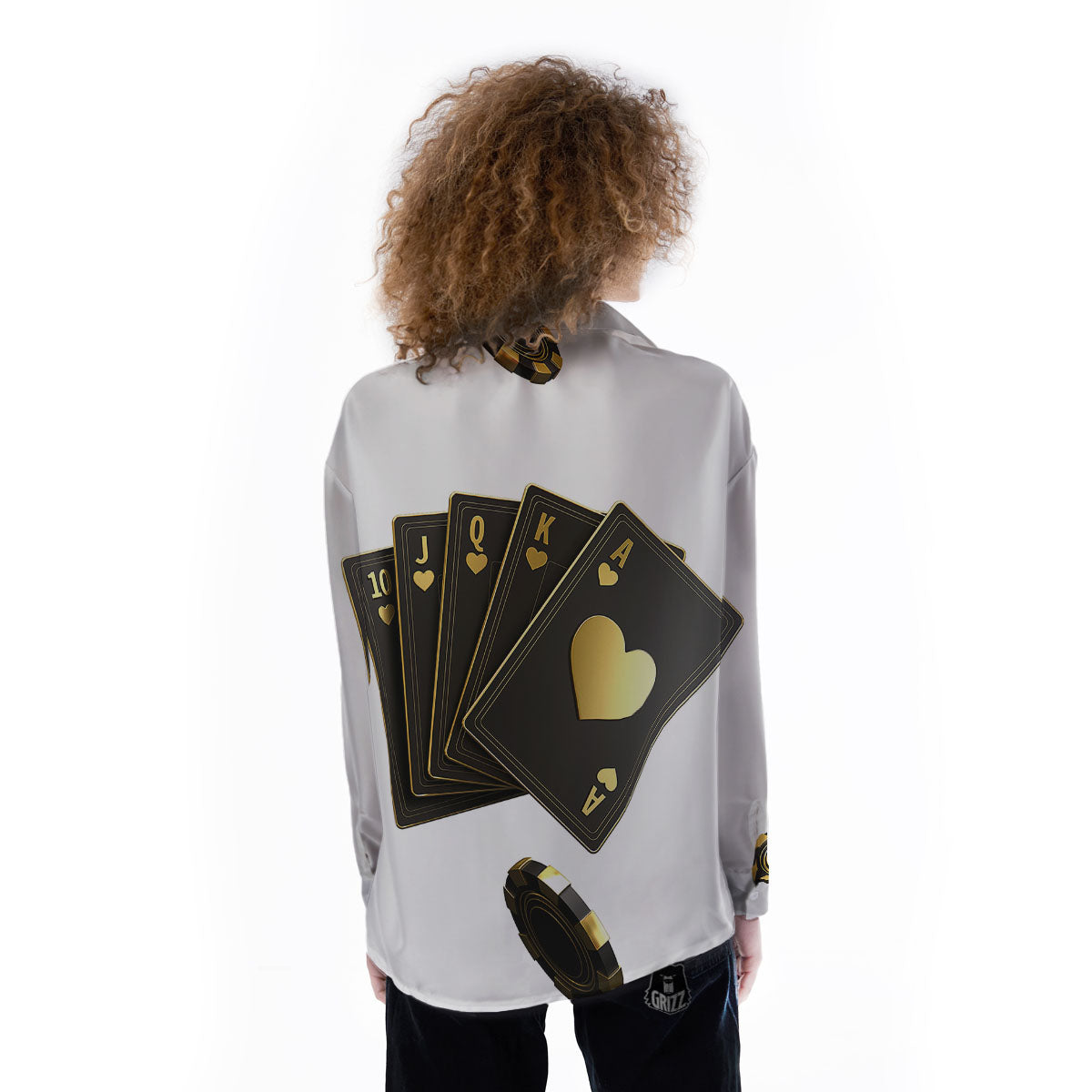 Poker Cards Print Women's Long Sleeve Shirts-grizzshop