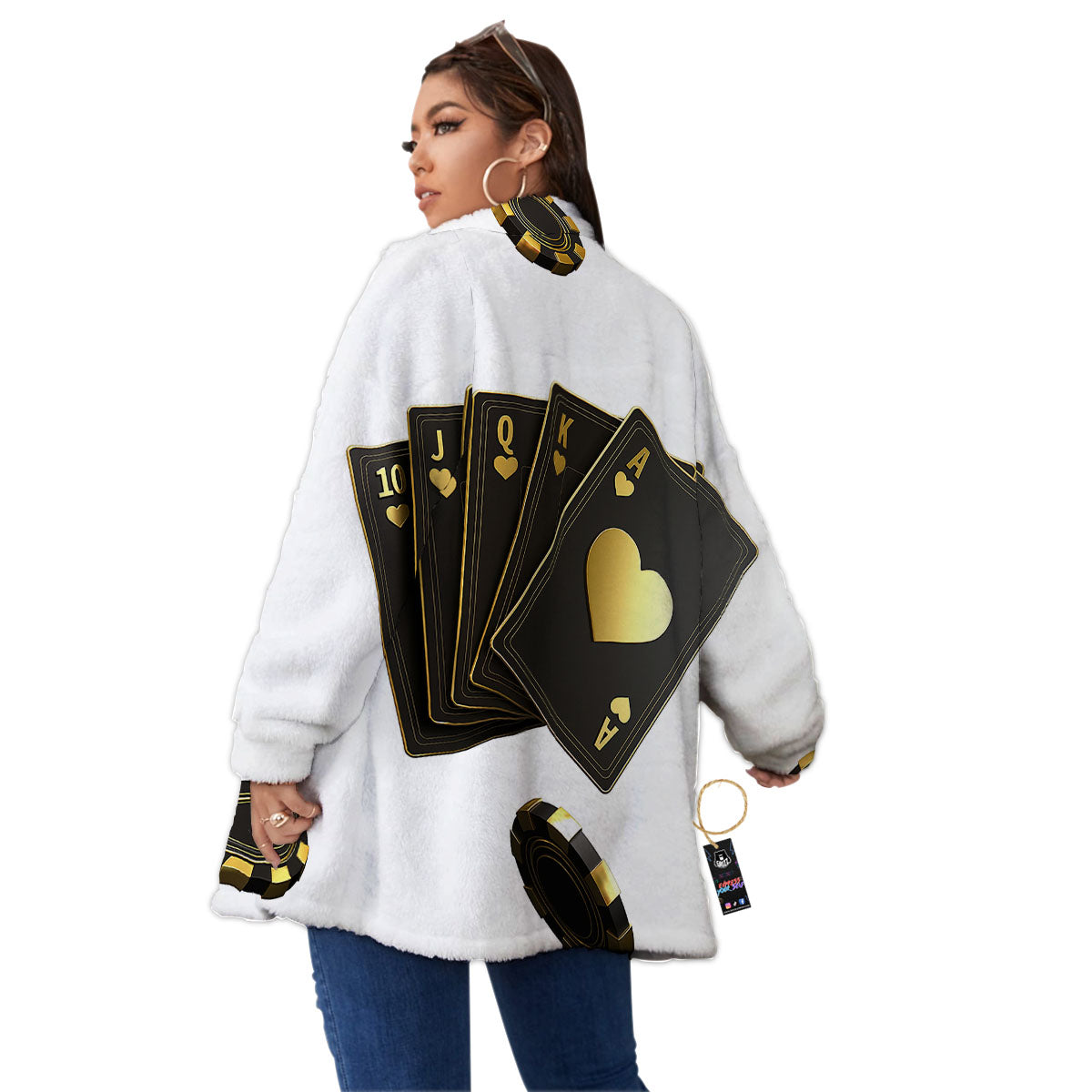 Poker Cards Print Women's Sherpa Jacket-grizzshop