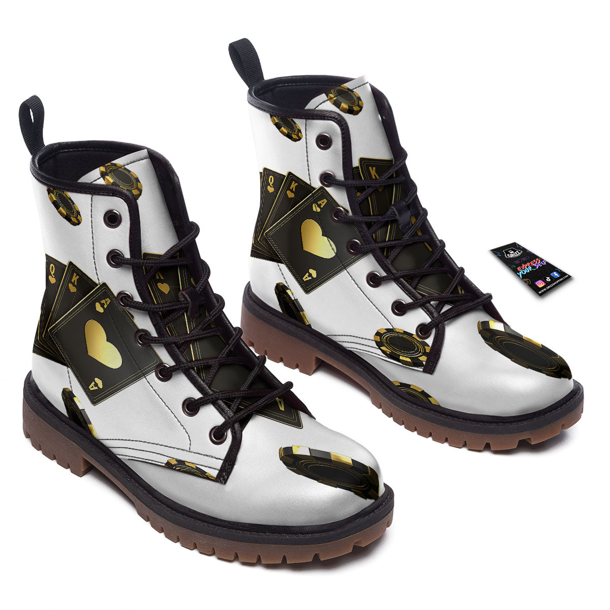 Poker Cards Print Work Boots-grizzshop