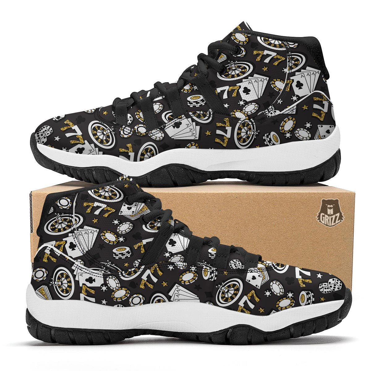Poker Casino Black Print Pattern Black Bball Shoes-grizzshop