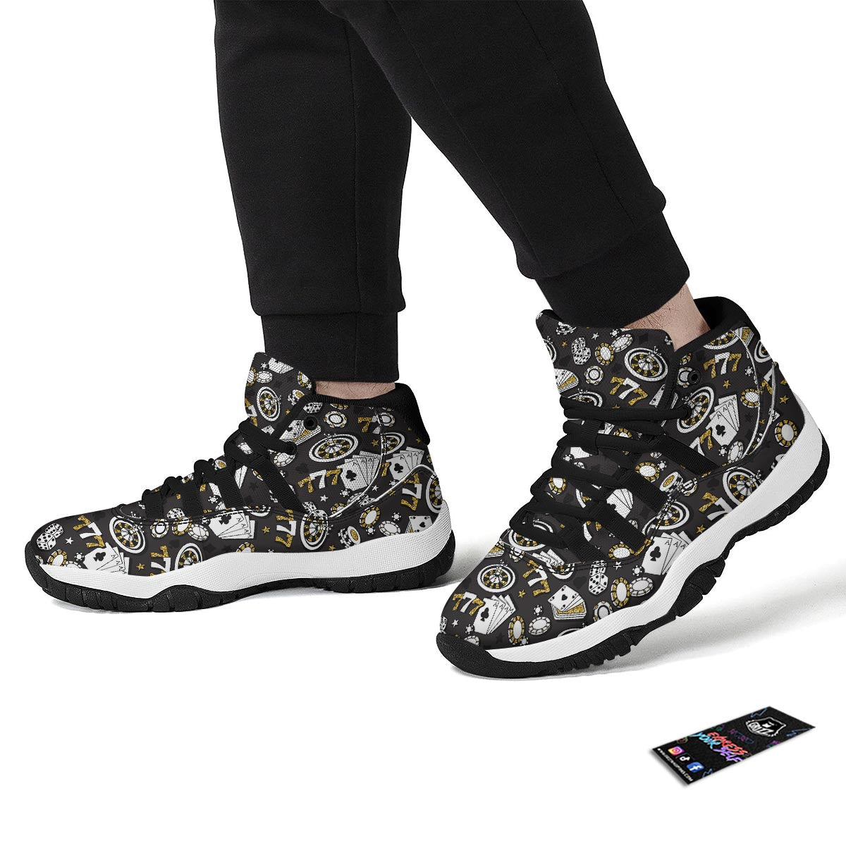 Poker Casino Black Print Pattern Black Bball Shoes-grizzshop