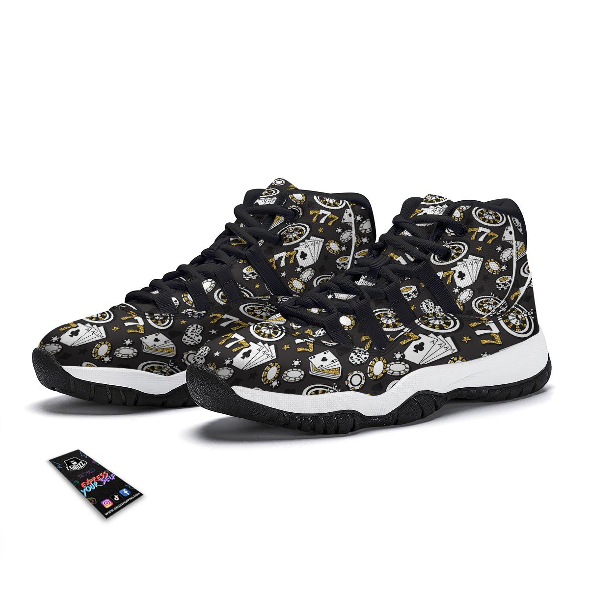 Poker Casino Black Print Pattern Black Bball Shoes-grizzshop