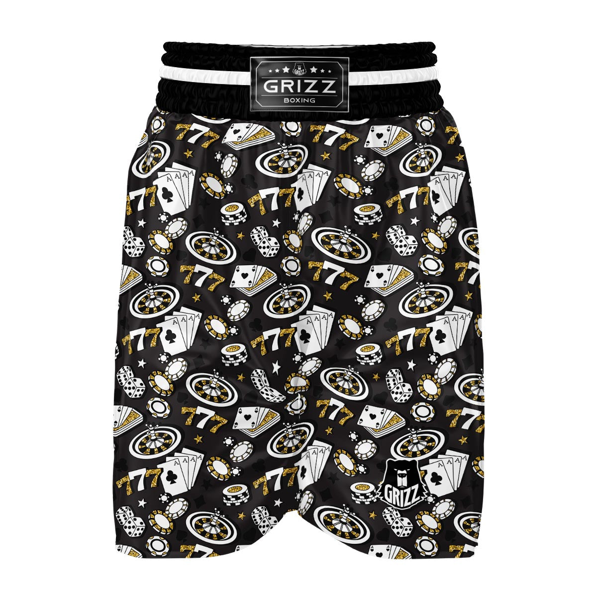 Poker Casino Black Print Pattern Boxing Shorts-grizzshop