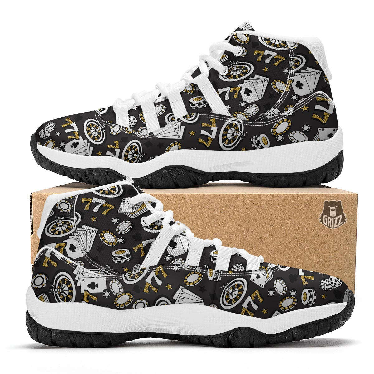 Poker Casino Black Print Pattern White Bball Shoes-grizzshop