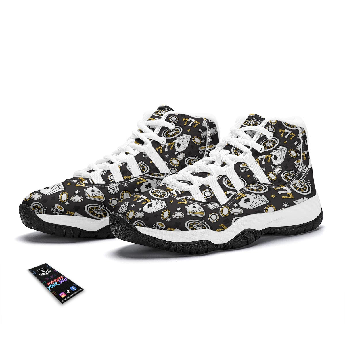 Poker Casino Black Print Pattern White Bball Shoes-grizzshop