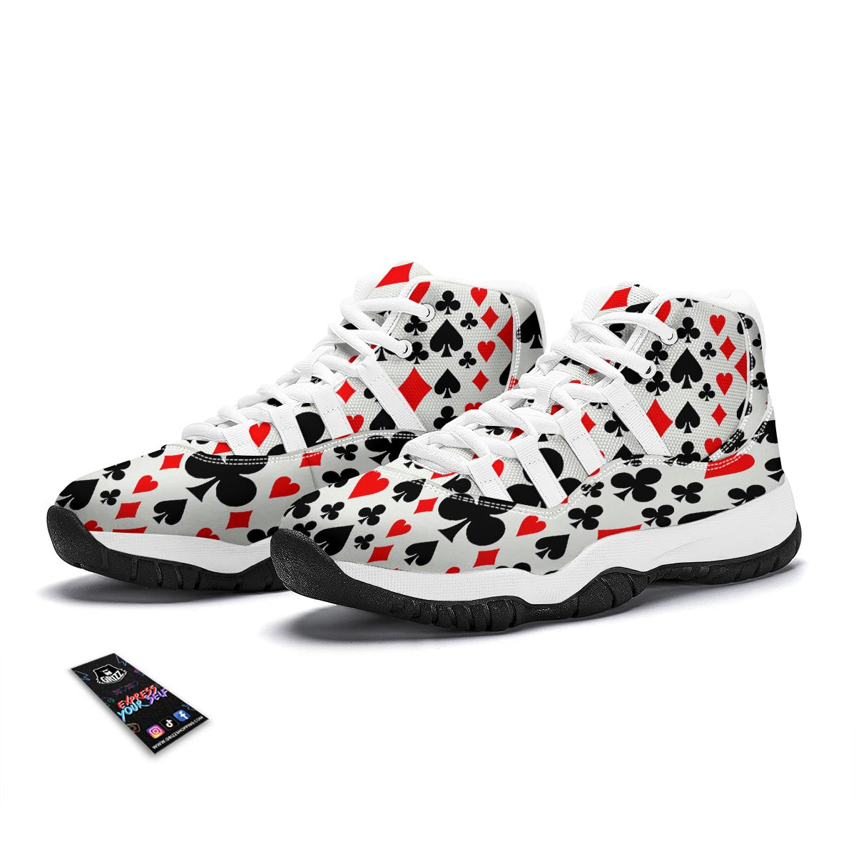 Poker Casino Playing Card Pattern Print White Bball Shoes-grizzshop