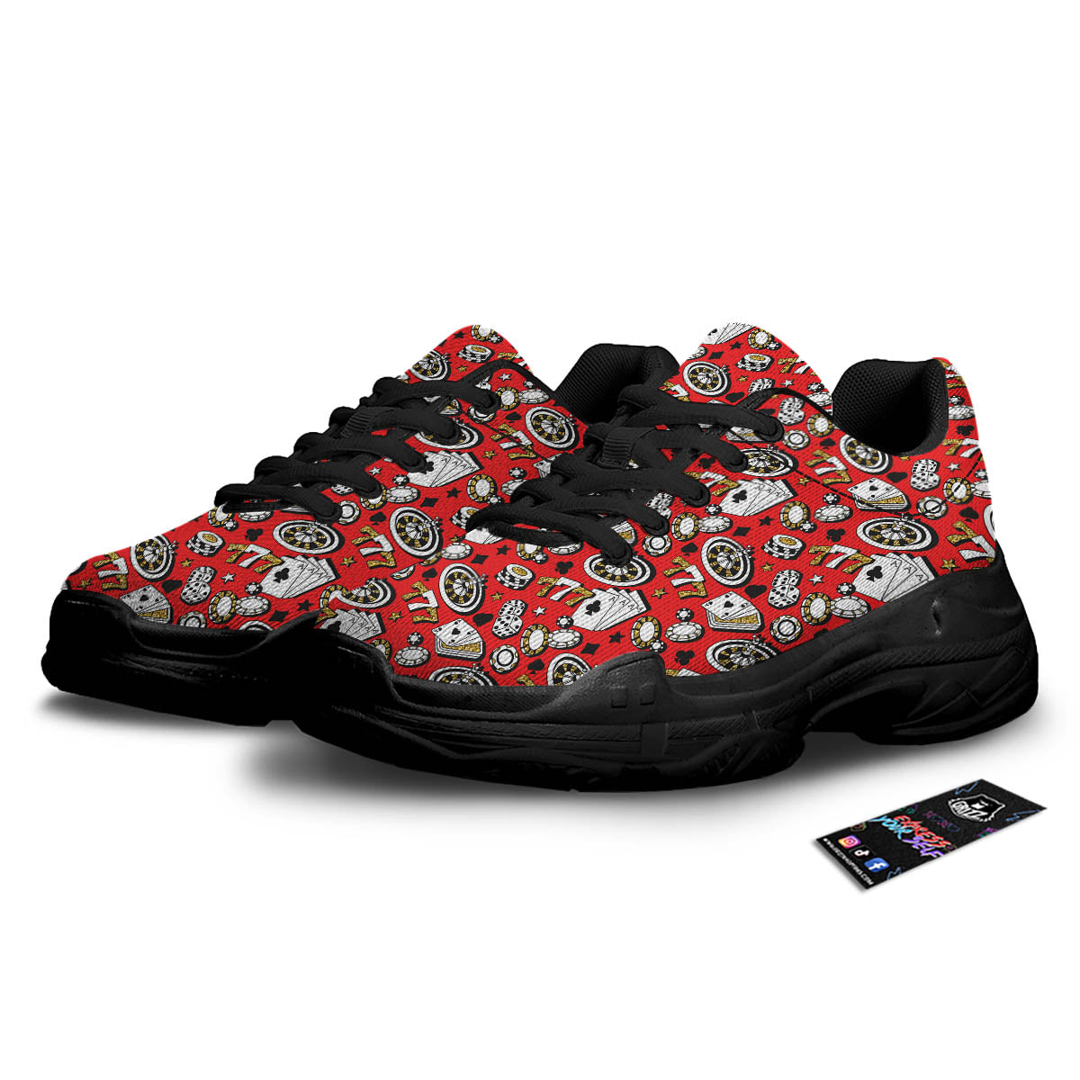 Poker Casino Print Pattern Black Chunky Shoes-grizzshop