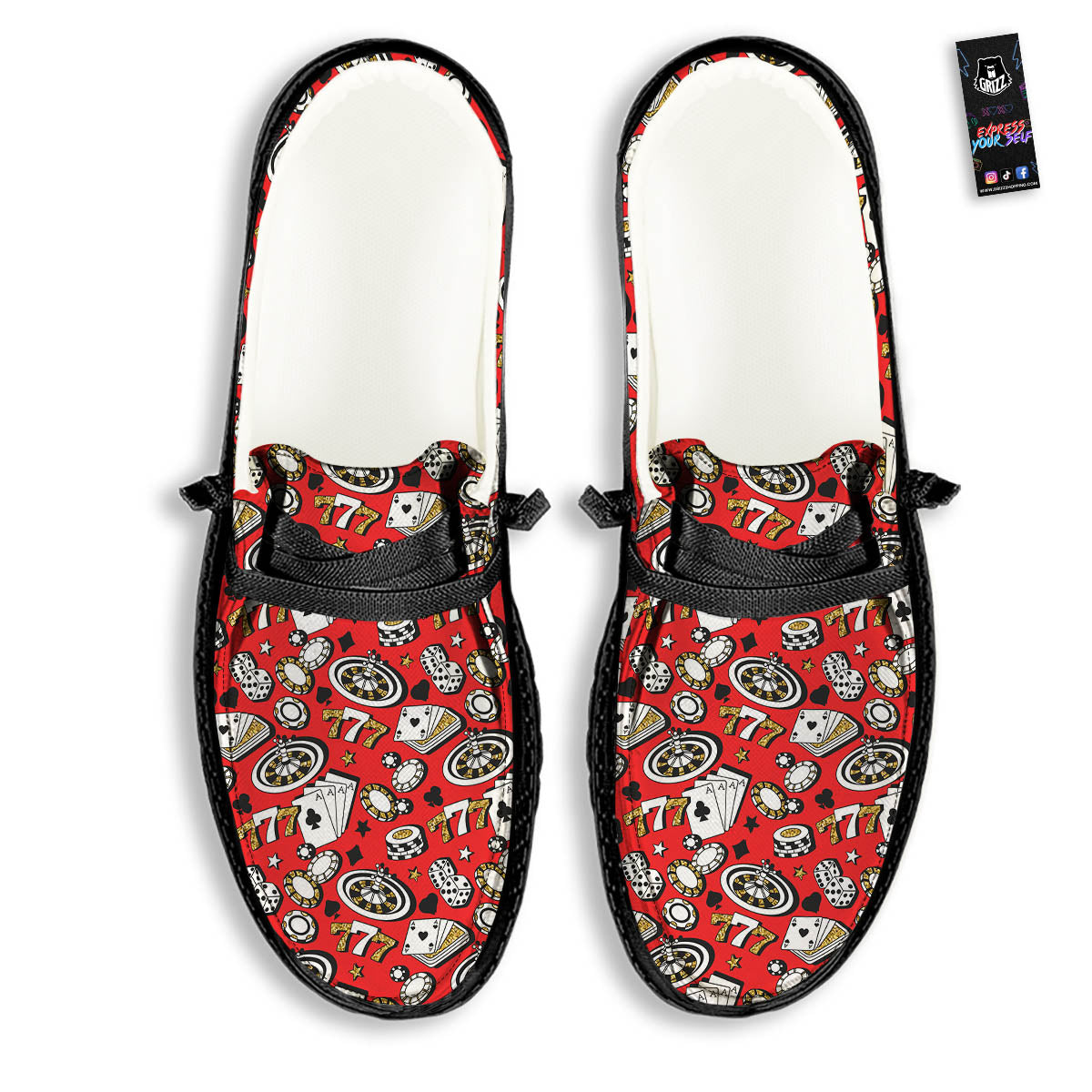 Poker Casino Print Pattern Black Loafers-grizzshop
