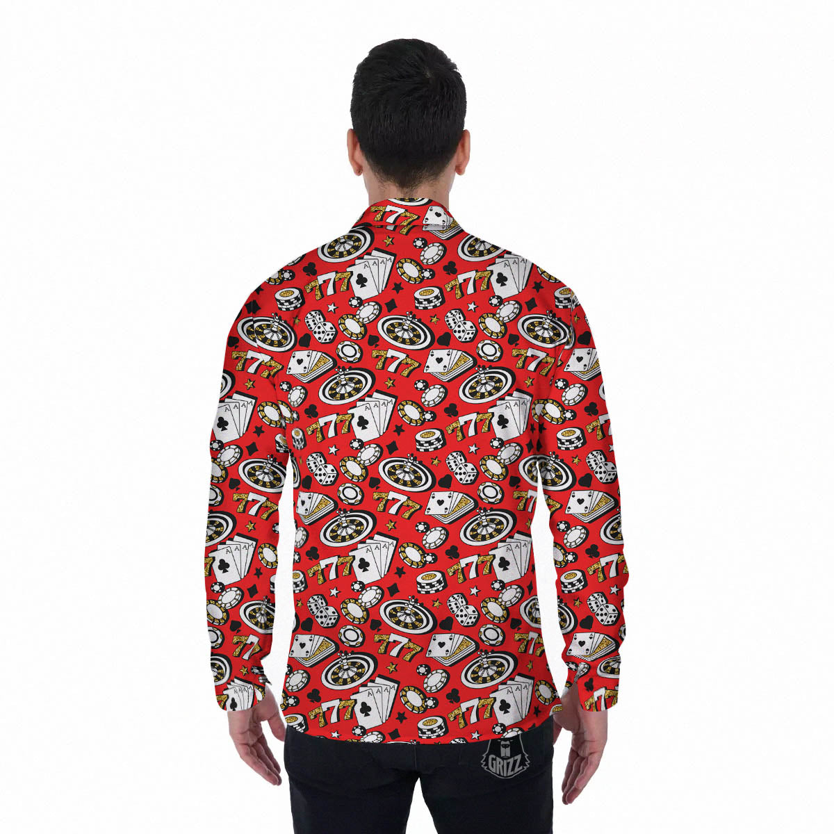 Poker Casino Print Pattern Men's Long Sleeve Shirts-grizzshop