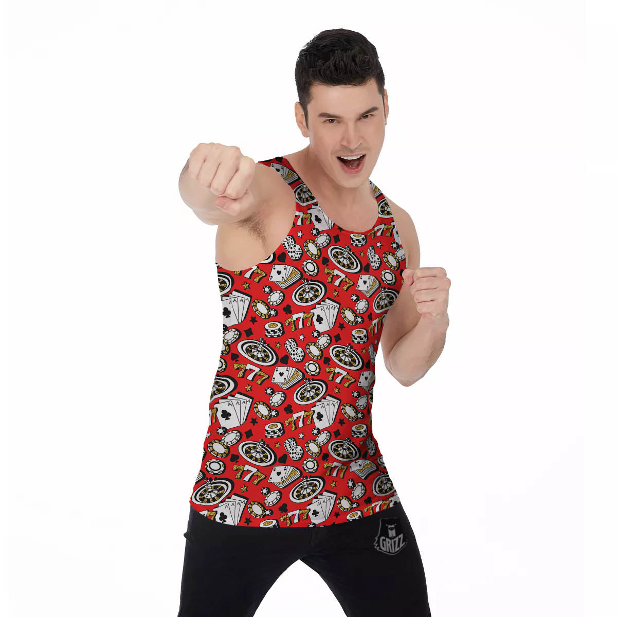 Poker Casino Print Pattern Men's Tank Top-grizzshop