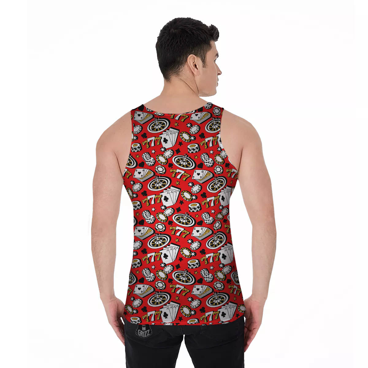 Poker Casino Print Pattern Men's Tank Top-grizzshop