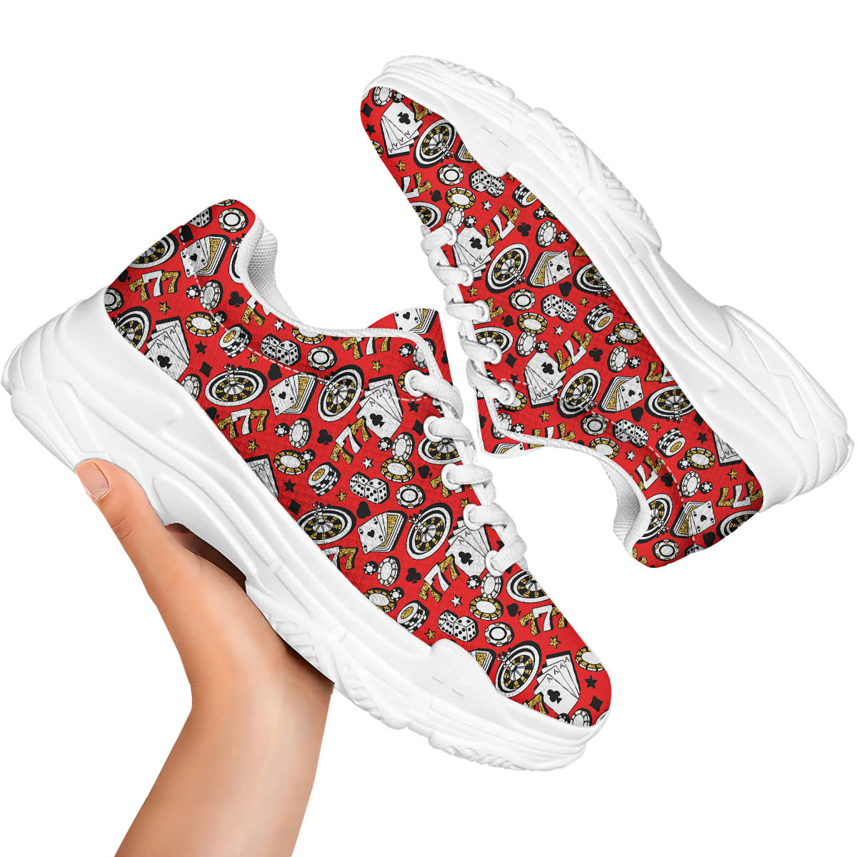 Poker Casino Print Pattern White Chunky Shoes-grizzshop