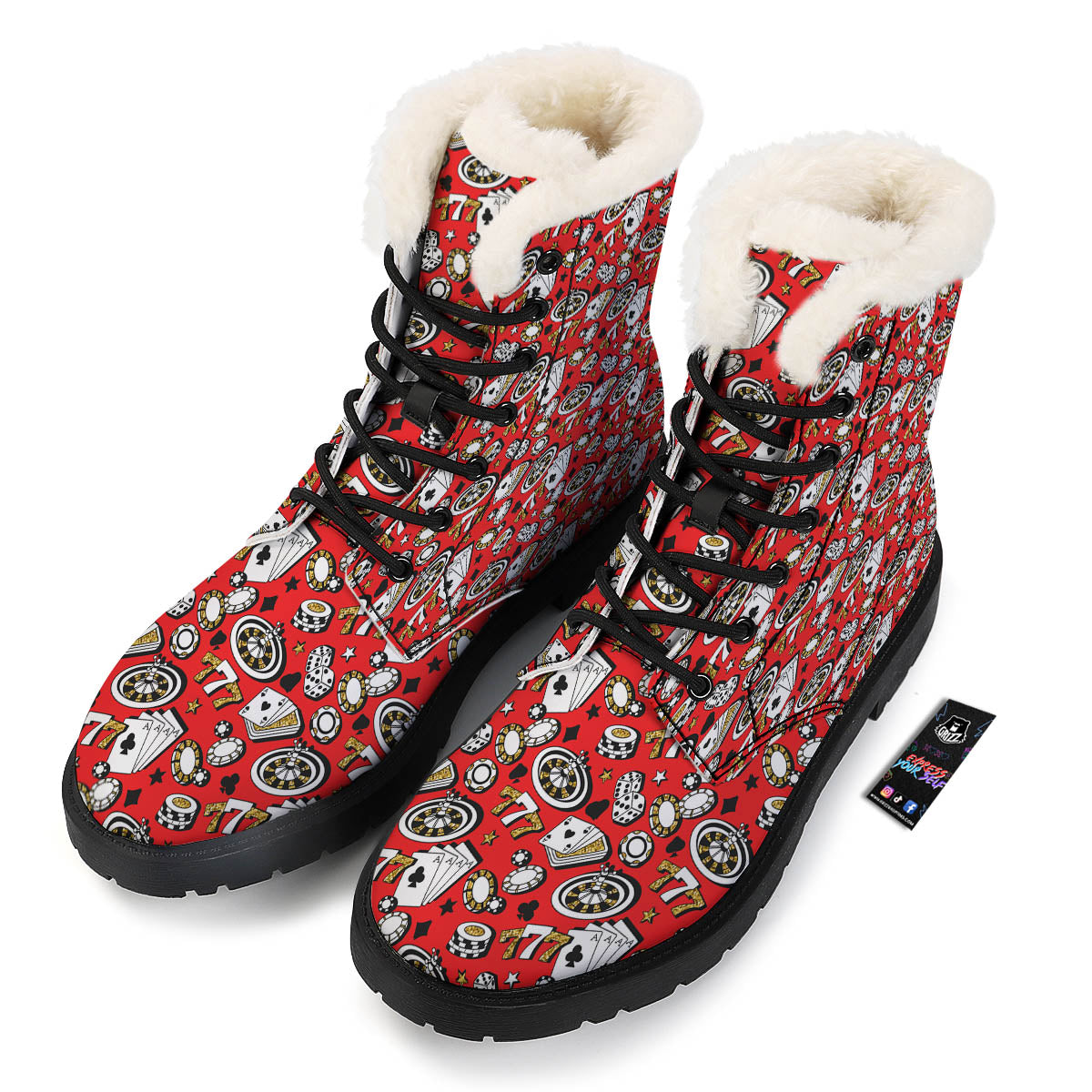 Poker Casino Print Pattern Winter Boots-grizzshop
