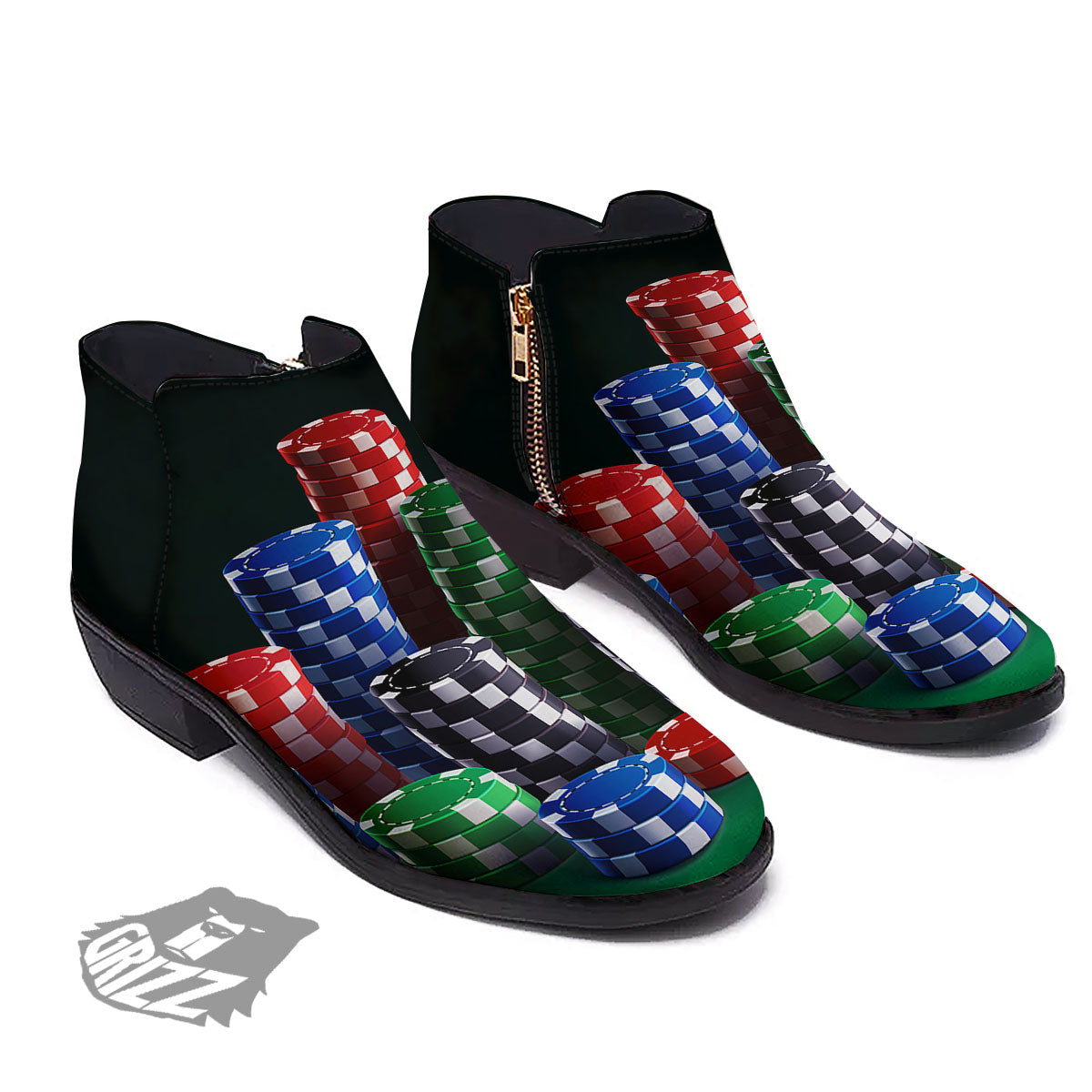 Poker Chips Print Ankle Boots-grizzshop