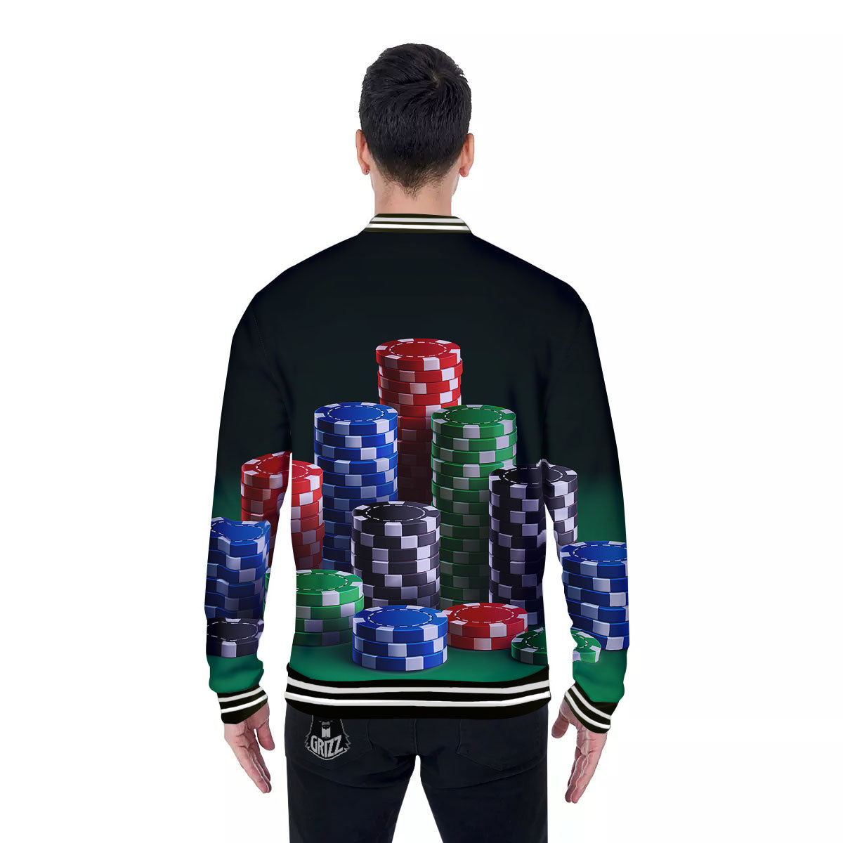 Poker Chips Print Baseball Jacket-grizzshop
