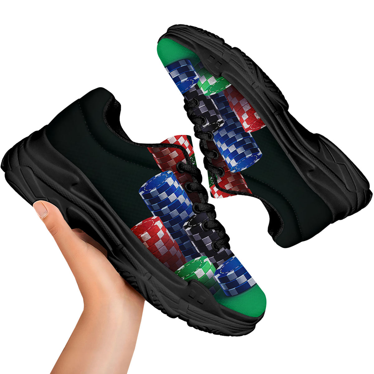 Poker Chips Print Black Chunky Shoes-grizzshop