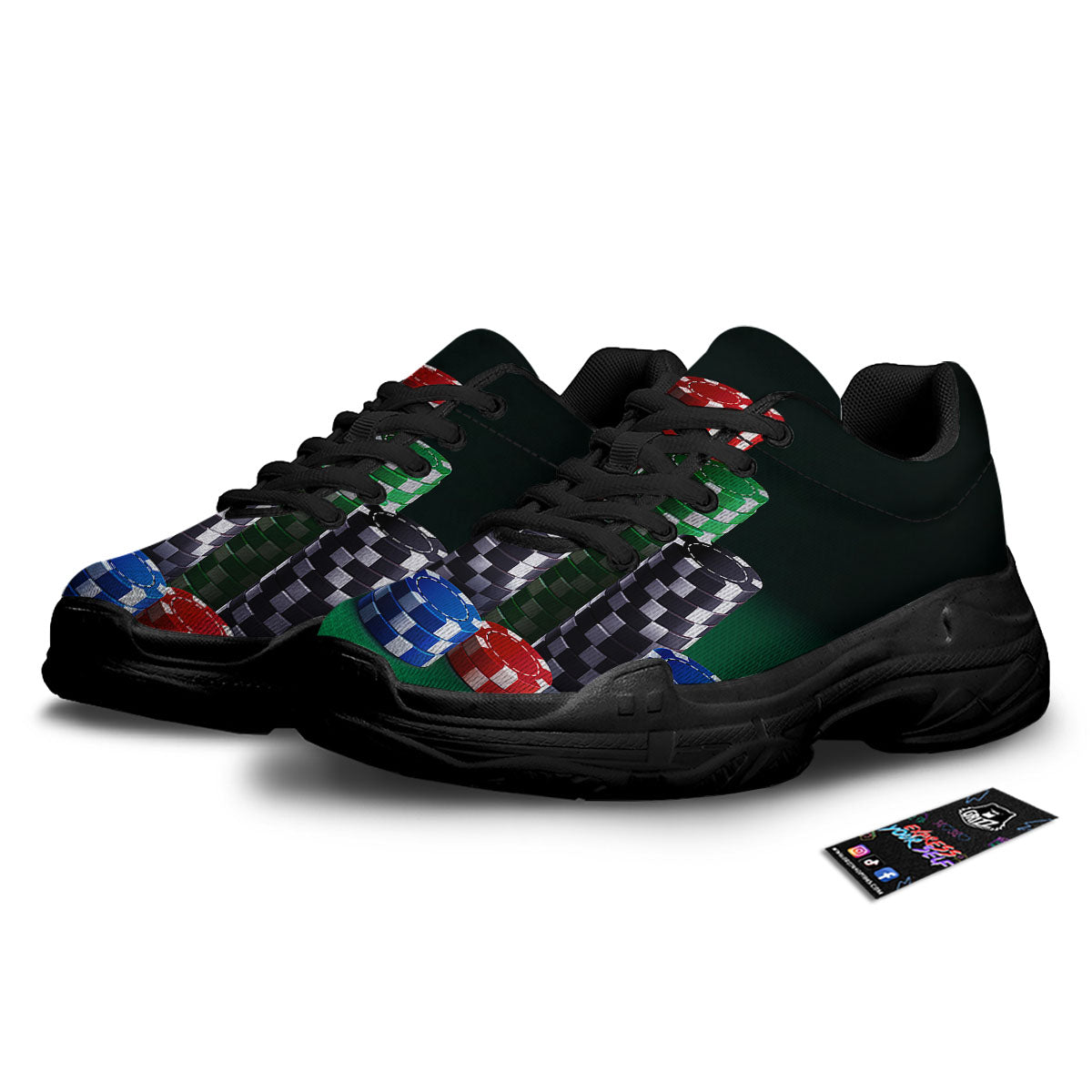 Poker Chips Print Black Chunky Shoes-grizzshop