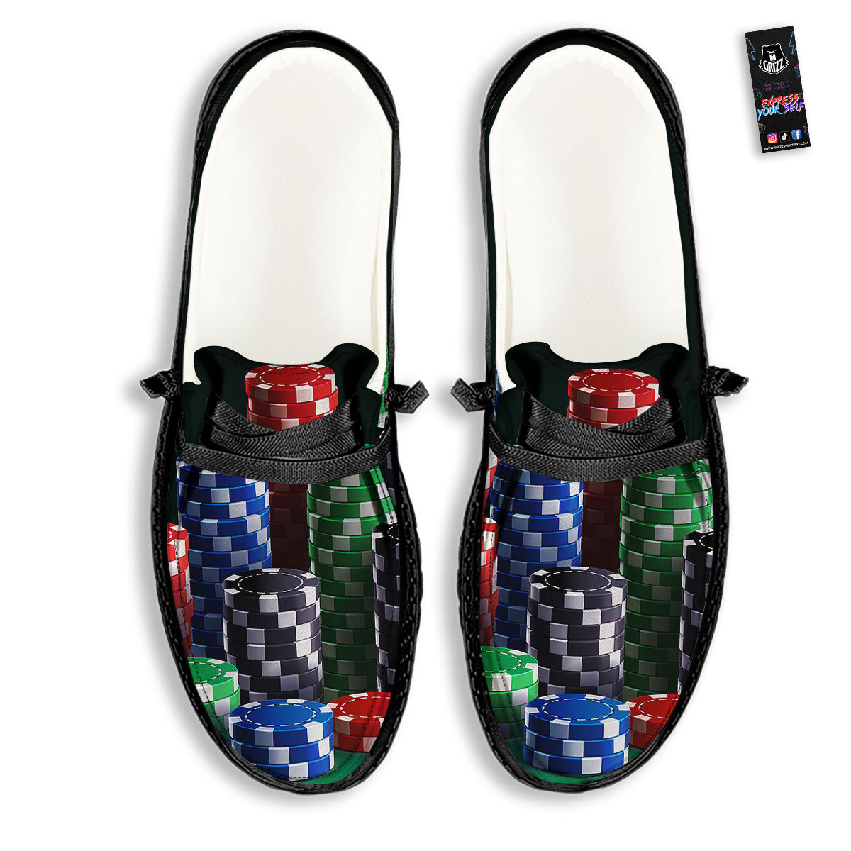 Poker Chips Print Black Loafers-grizzshop