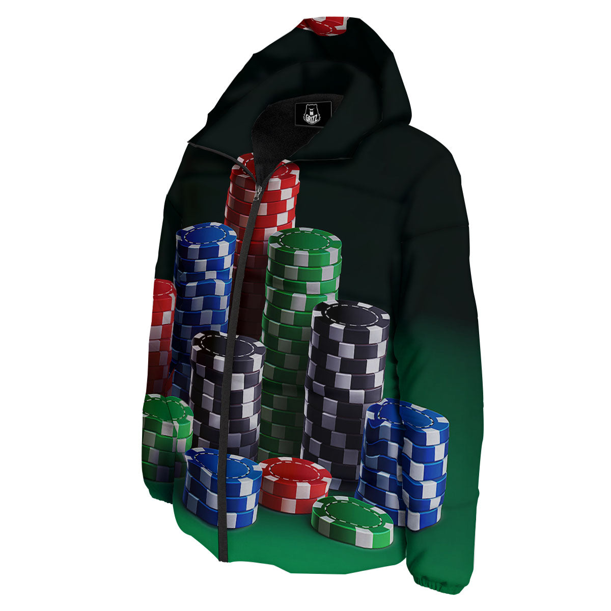 Poker Chips Print Down Jacket-grizzshop