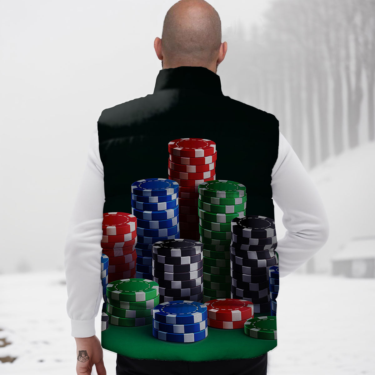 Poker Chips Print Down Vest