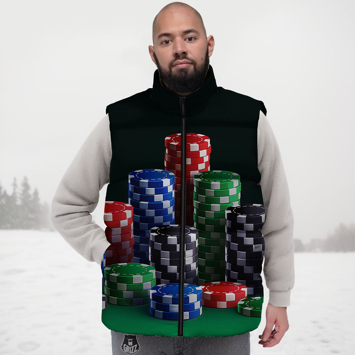 Poker Chips Print Down Vest