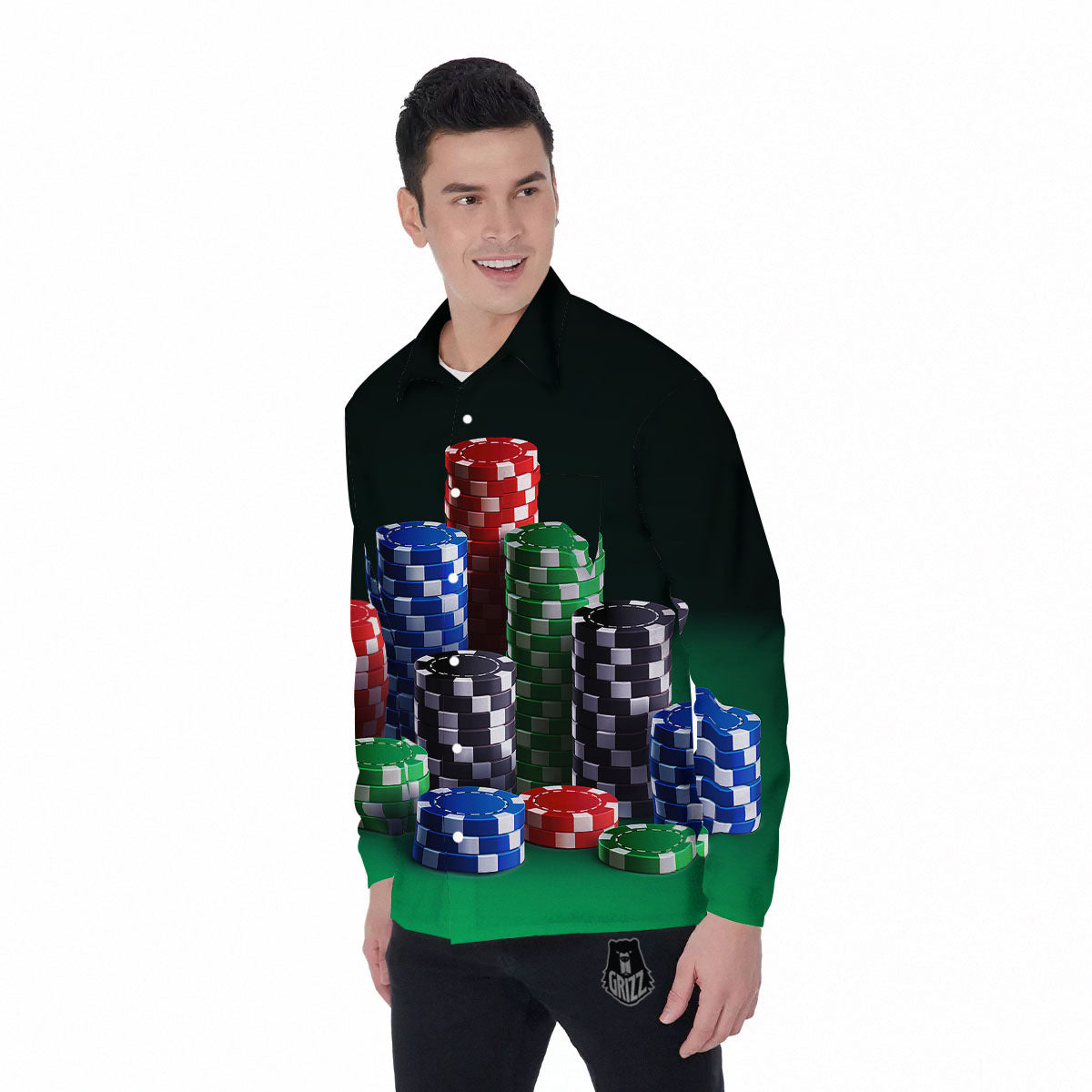 Poker Chips Print Men's Long Sleeve Shirts-grizzshop