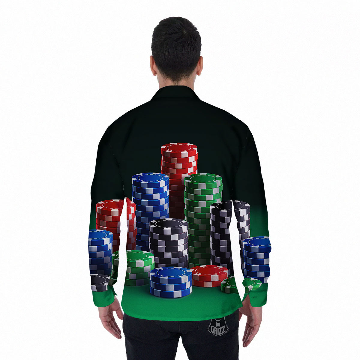 Poker Chips Print Men's Long Sleeve Shirts-grizzshop