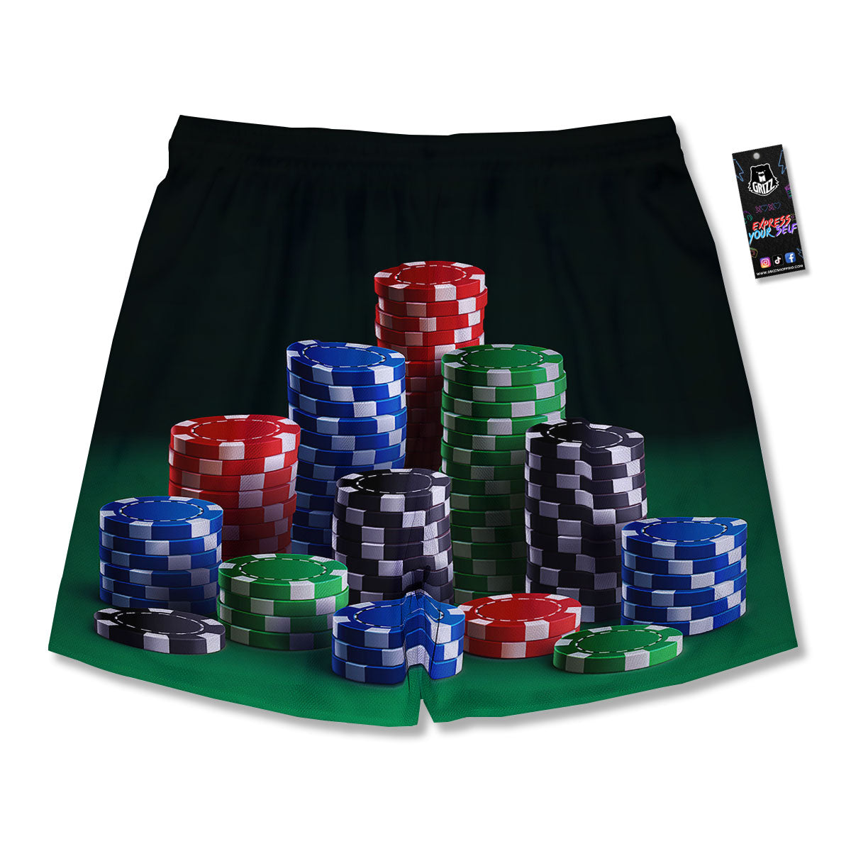 Poker Chips Print Men's Running Shorts-grizzshop
