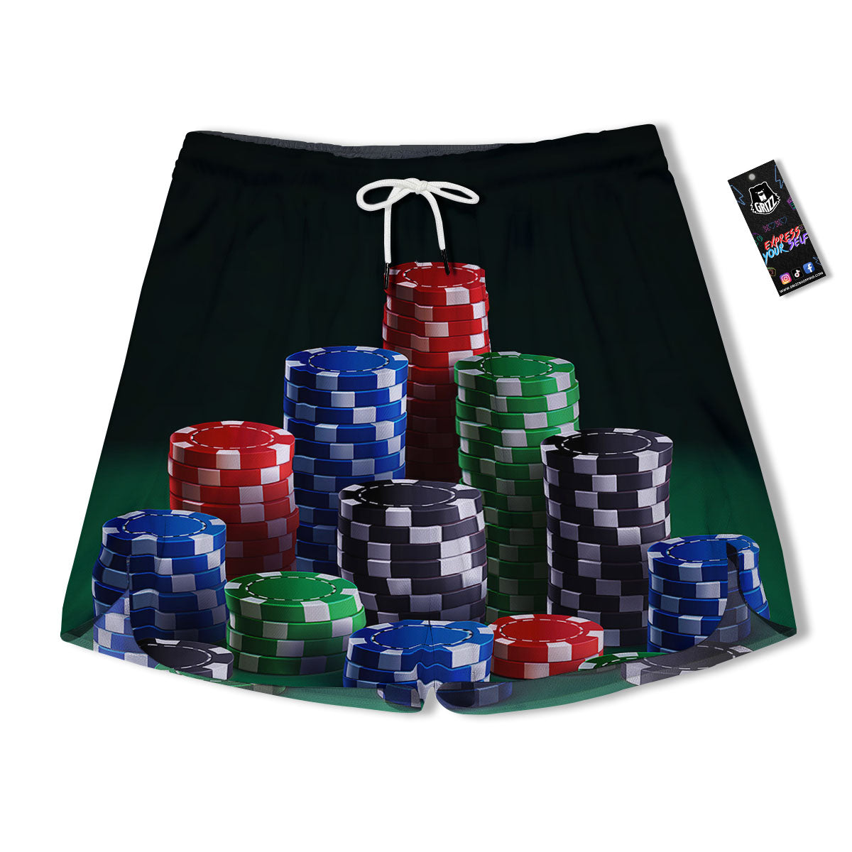 Poker Chips Print Men's Running Shorts-grizzshop
