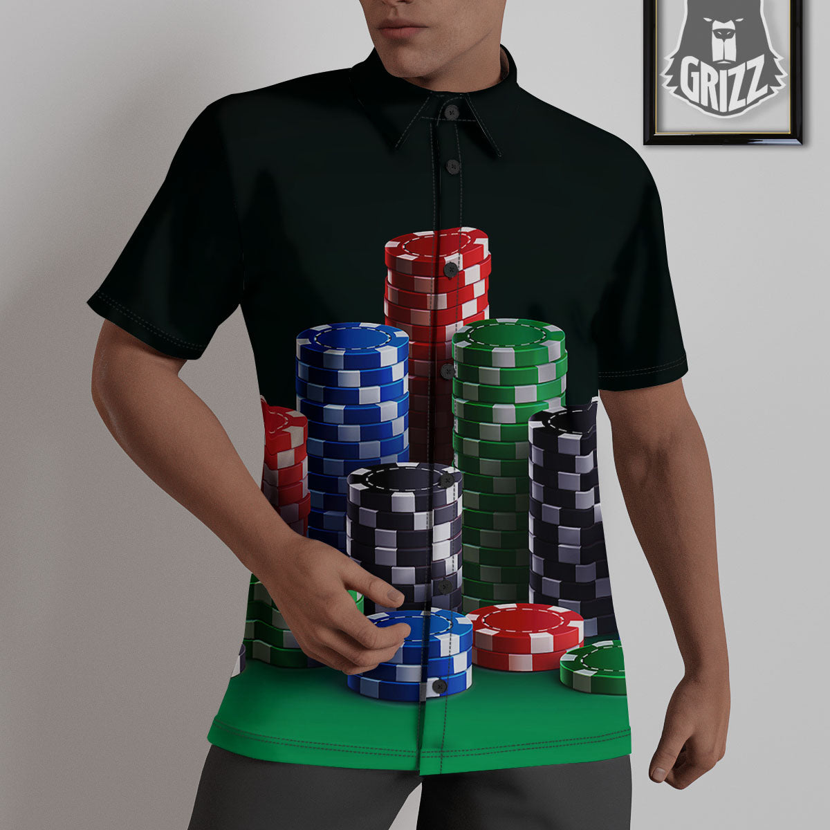 Poker Chips Print Untucked Shirts-grizzshop