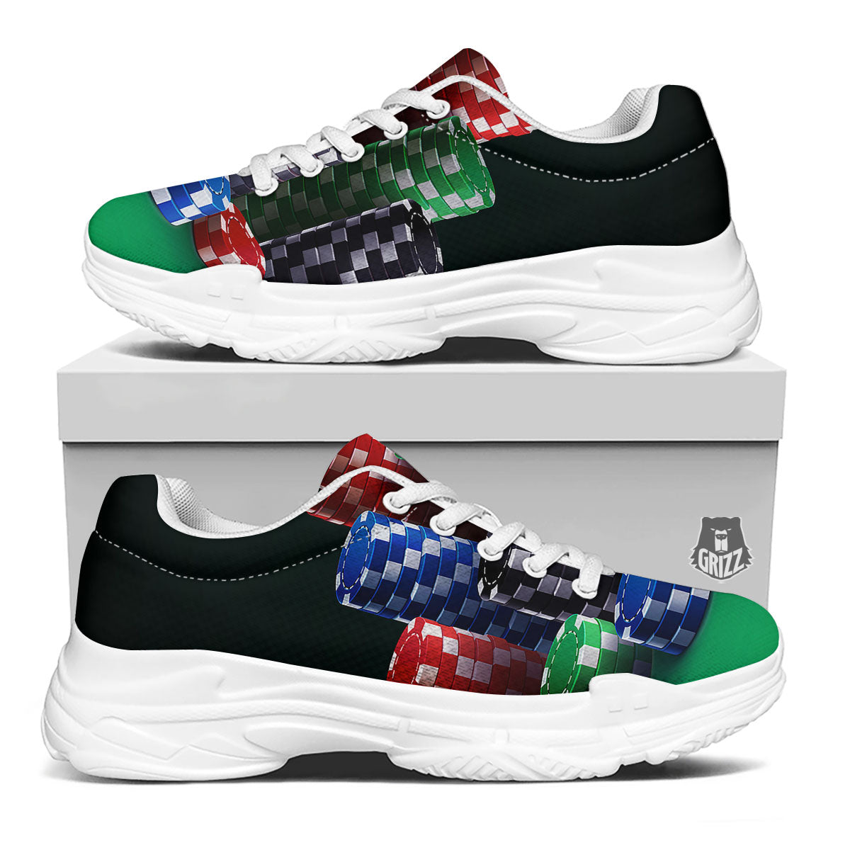 Poker Chips Print White Chunky Shoes-grizzshop