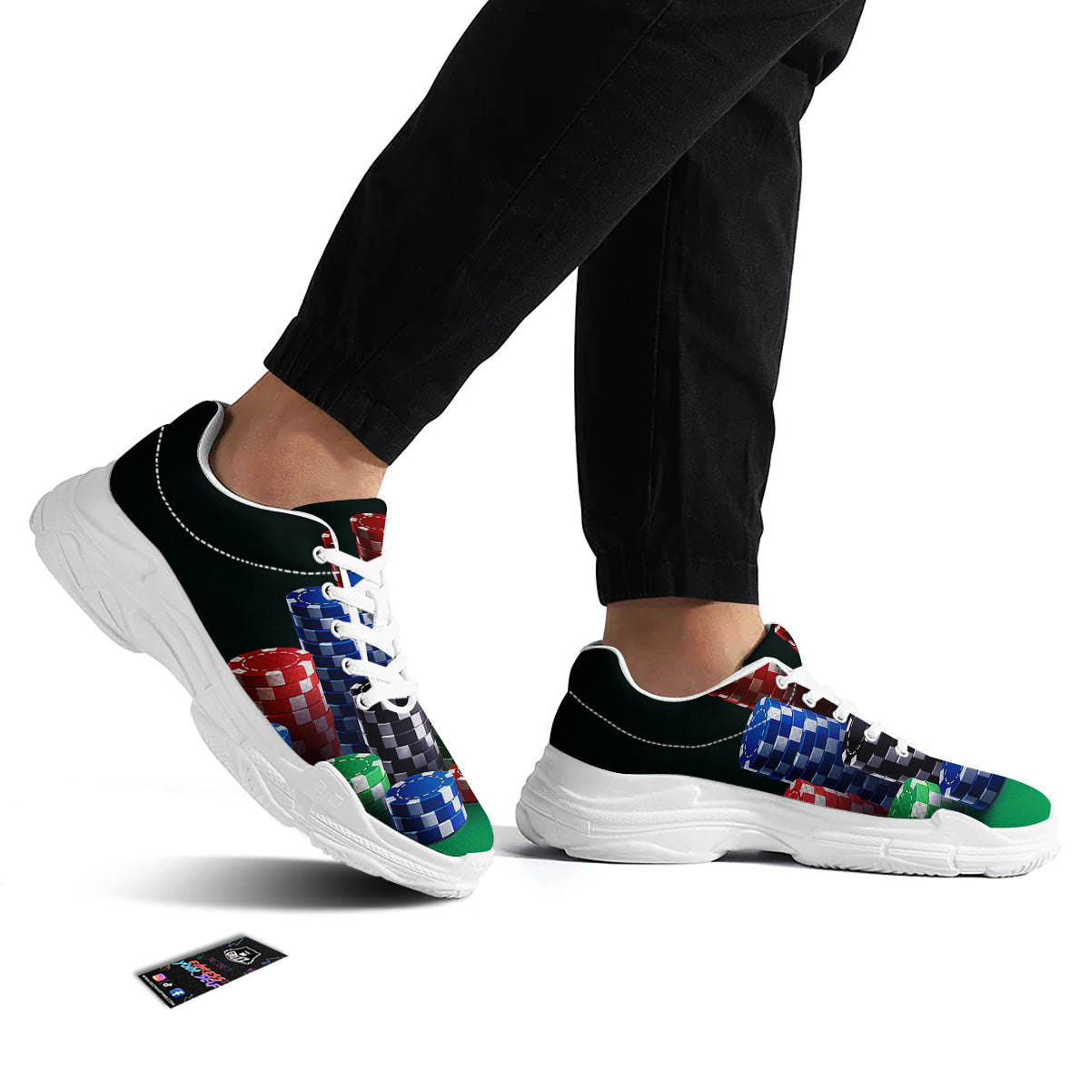 Poker Chips Print White Chunky Shoes-grizzshop