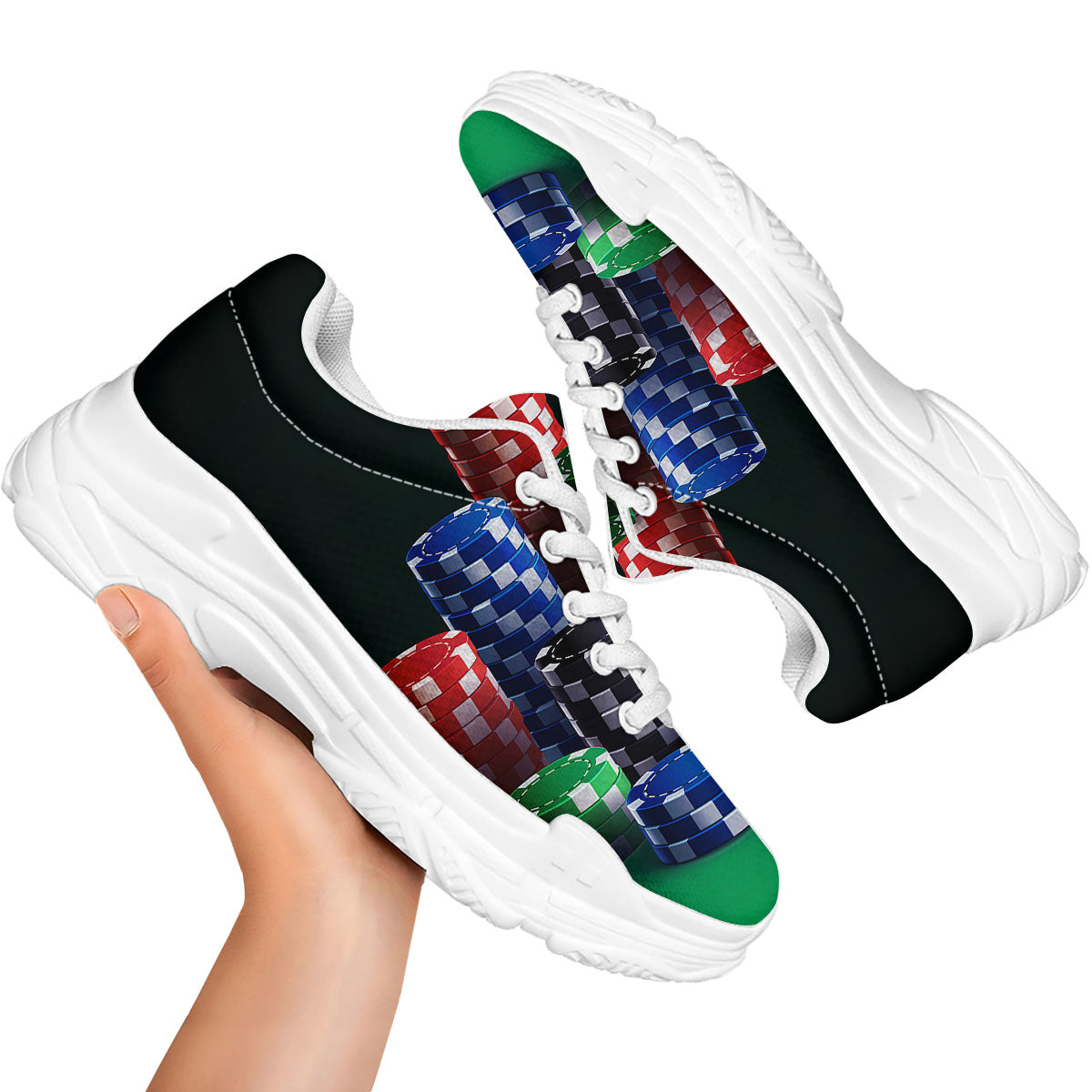 Poker Chips Print White Chunky Shoes-grizzshop