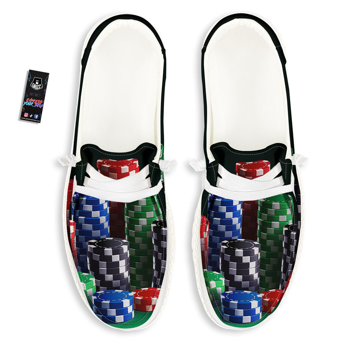 Poker Chips Print White Loafers-grizzshop