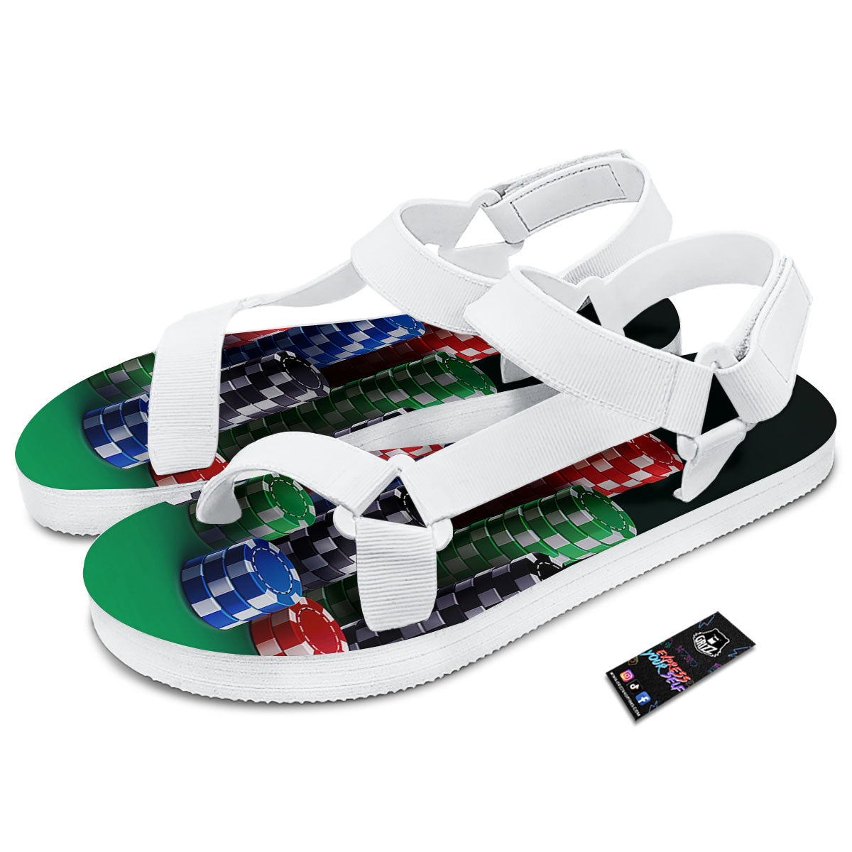 Poker Chips Print White Open Toe Sandals-grizzshop