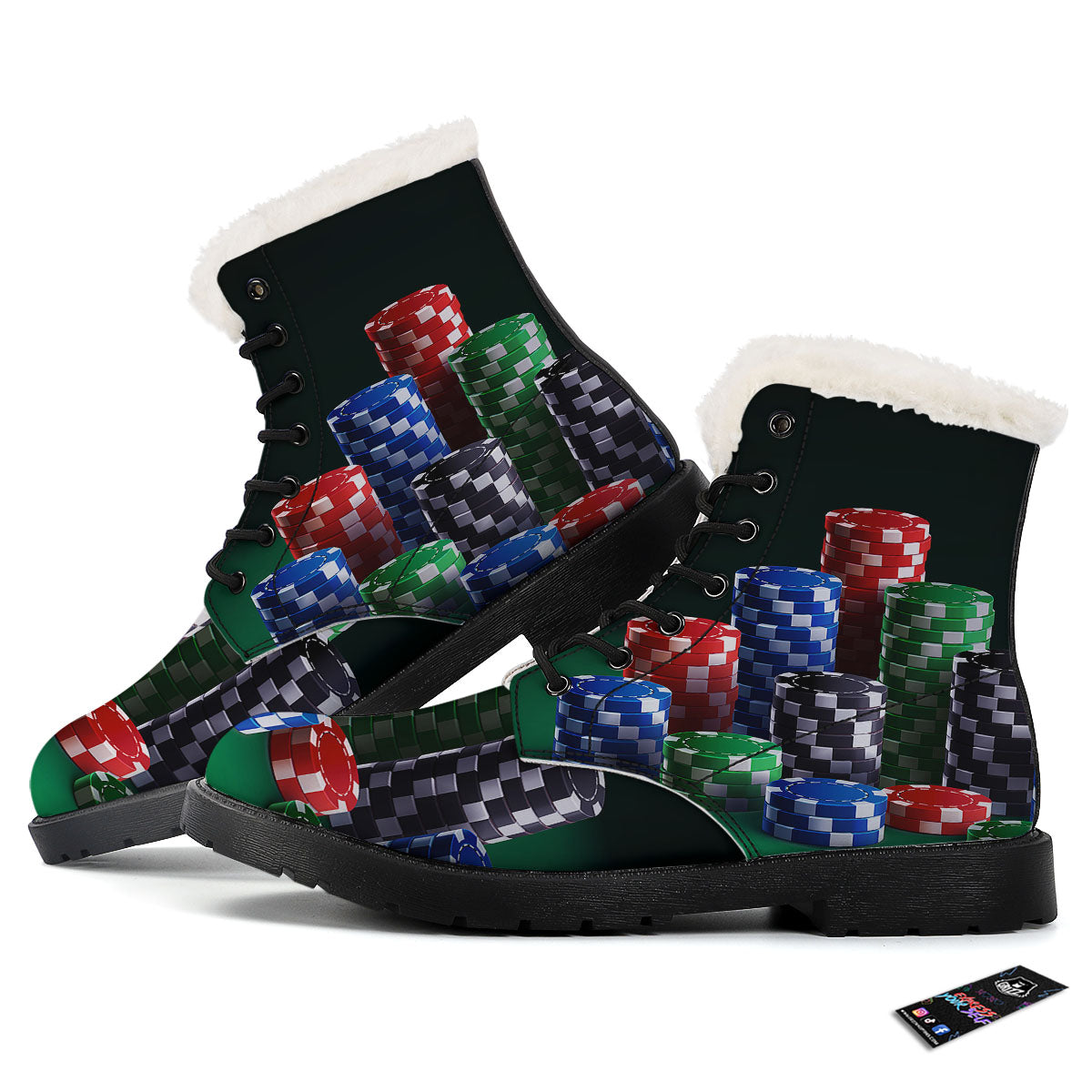 Poker Chips Print Winter Boots-grizzshop