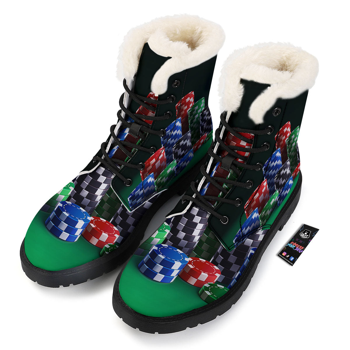 Poker Chips Print Winter Boots-grizzshop
