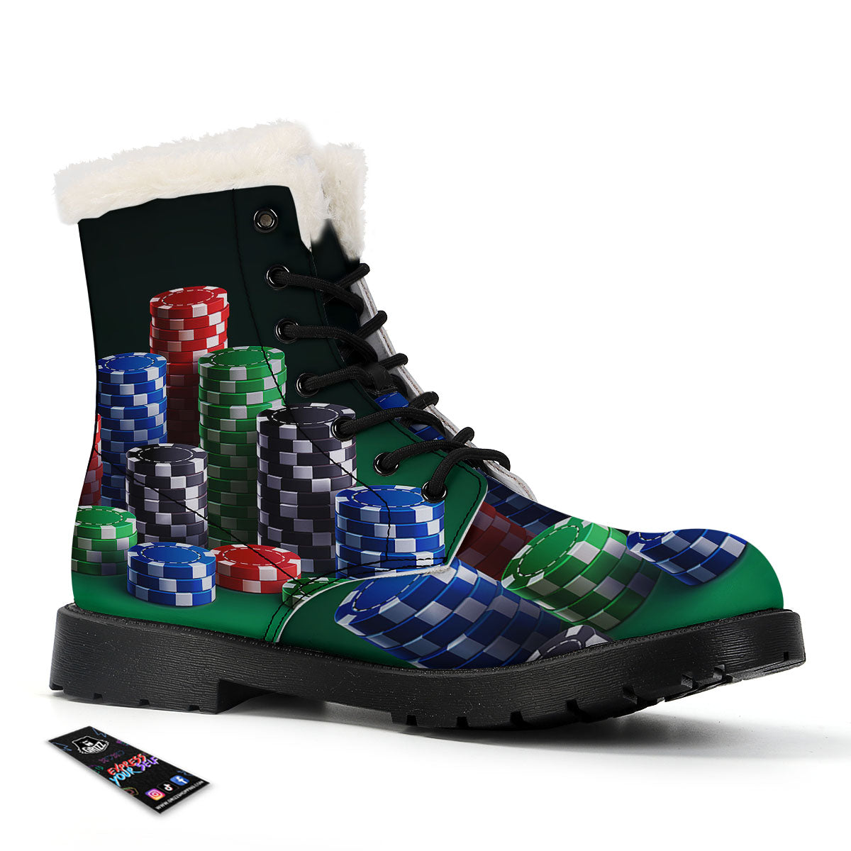 Poker Chips Print Winter Boots-grizzshop